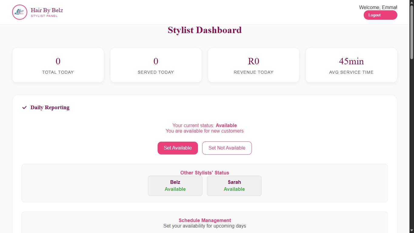 Hair By Belz Stylist Dashboard