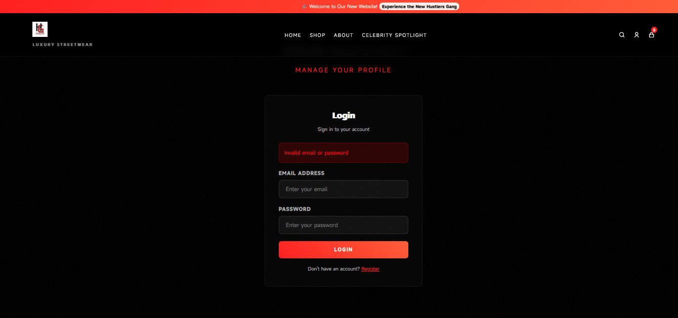 Hustlers Gang Login Page
