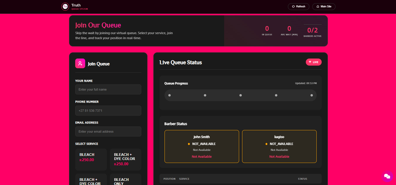 Truth Barber Shop Booking System